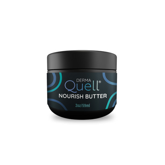 A jar of DermaQuell Nourish Butter, labeled for containing 2 oz/59ml of product.
