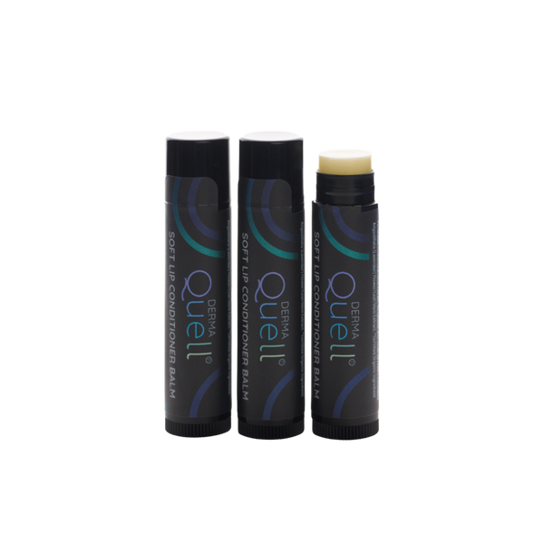 Three black lip balm tubes labeled,