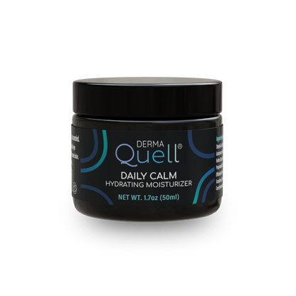 DermaQuell Daily Calm Hydrating Moisturizer jar on a white background