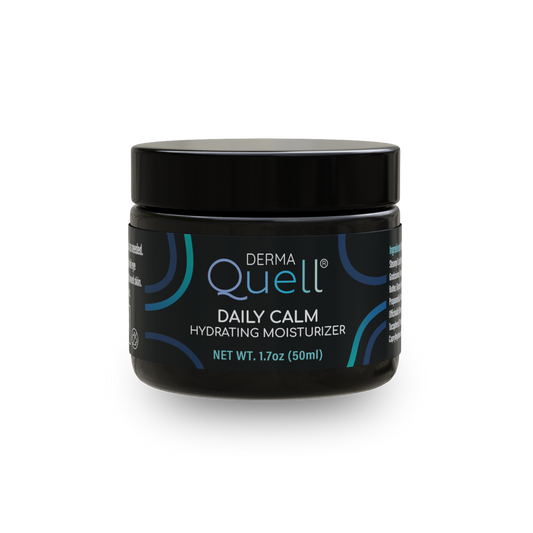 DermaQuell Daily Calm Hydrating Moisturizer jar on a white background
