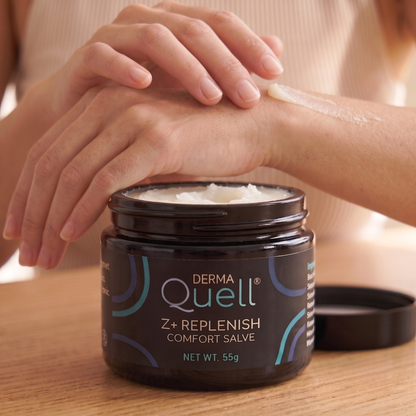 Person applying DermaQuell Z+ Replenish Comfort Salve to their wrist.